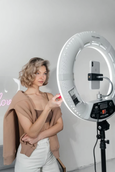 Кільцева LED-лампа FD-480II PREMIUM Біла з посиленим штативом 2.1 м (45 см, 96 Вт, 480 LED) fd-480II White фото