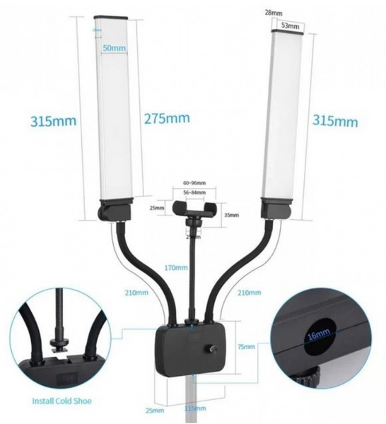 Лампа для бʼюті HD-D2 &ldquo;Рогатка&rdquo; 45 Вт з двома LED-панелями, штативом 2.1 м та USB-портом HD-d2 фото