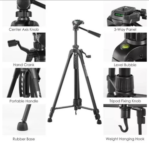 Штатив трипод Weifeng WT‑3520 для фотоаппарата (1.4м) и смартфона (1.5м),  + держатель для телефона чёрный 3520 фото