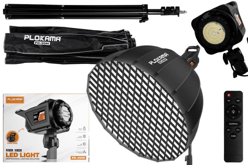 Прожектор Plokama PK-400S Kit-B на штативе + LED-софтбокс Deep Octa + соты PK-400S plokama фото